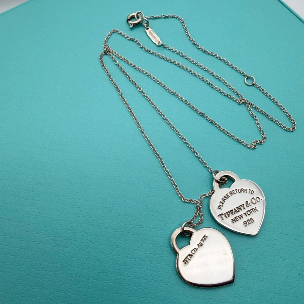 Tiffany & Co. 16-18” Adjustable Blue Enamel Double Rtt Small Hearts Necklace - Picture 8 of 9